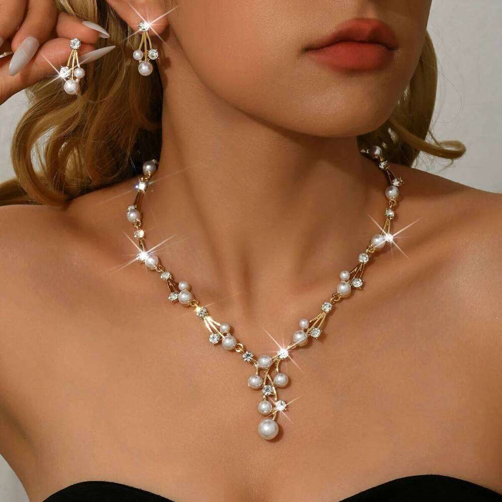 Cross border hot selling versatile pearl necklace earrings two-piece for women's bridal wedding dress set with accessories Z260313