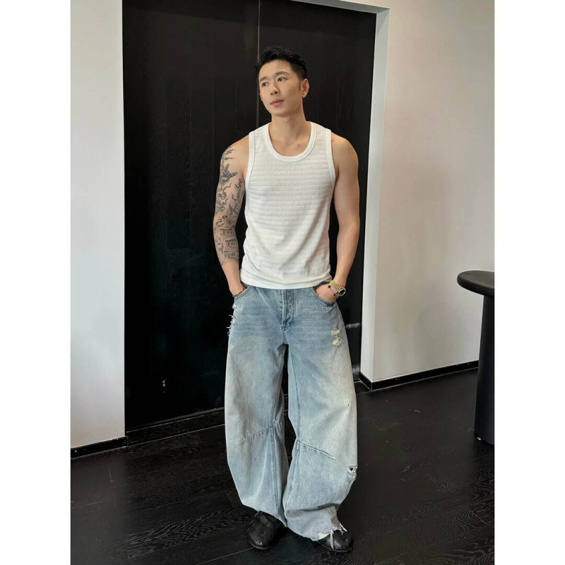 Summer Designer T-shirt New Polo Style Designer Hoodie Textured Heavy Vintage Sleeveless Tank Top For Men Sports Innerwear