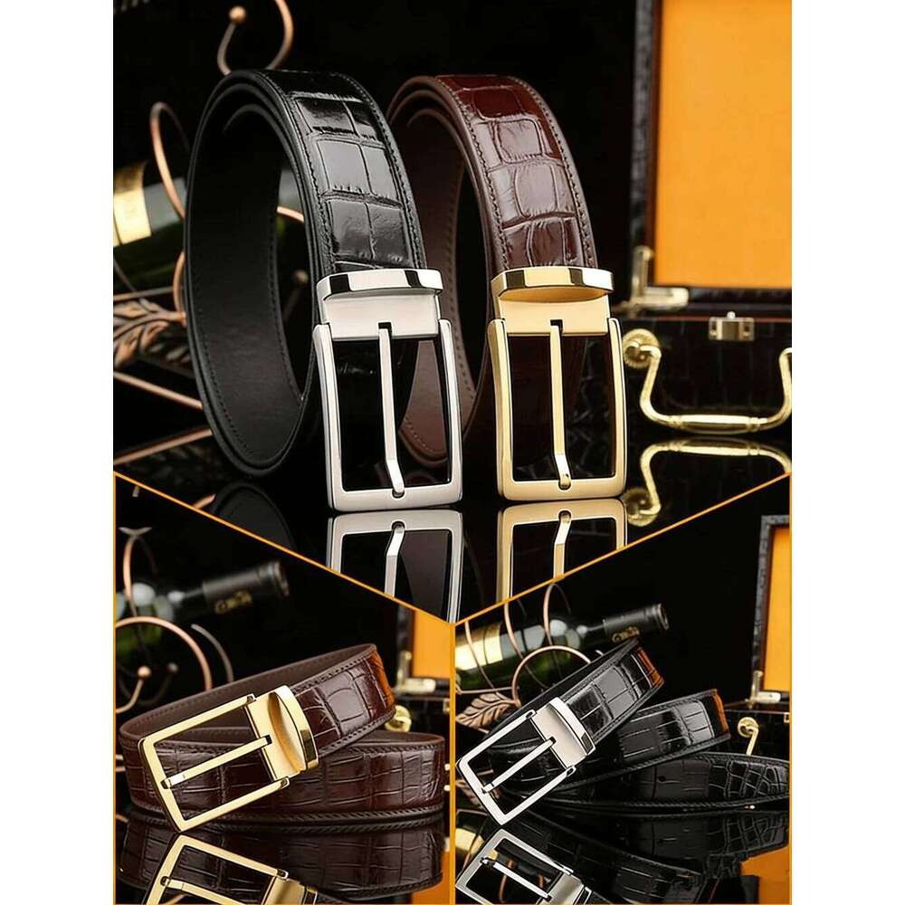 Men's real crocodile genuine leather luxury brand fashion men's belt buckle with suit pants Z260226
