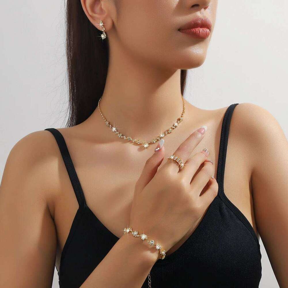 Elegant Crystal Jewelry Set Necklace Earrings Bracelet Stretch Ring for Women Party Daily Z260313