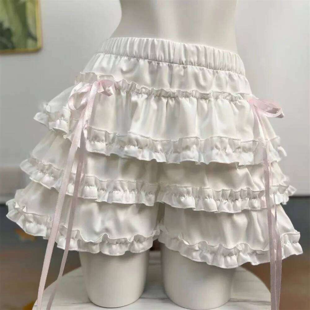 Sweet White Bow Lace Up Cake High Waist Slimming Vintage A-Line Mini Skirt for Women Summer New Arrival Japanese Style Z260314