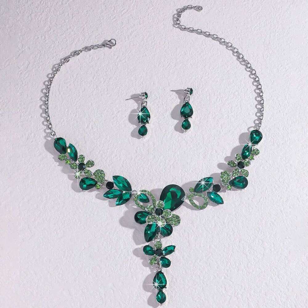 Elegant Blue Crystal Flower Statement Set for Women - Fashion Party Choker Necklace with Earrings 2025 New Arrival Z260313