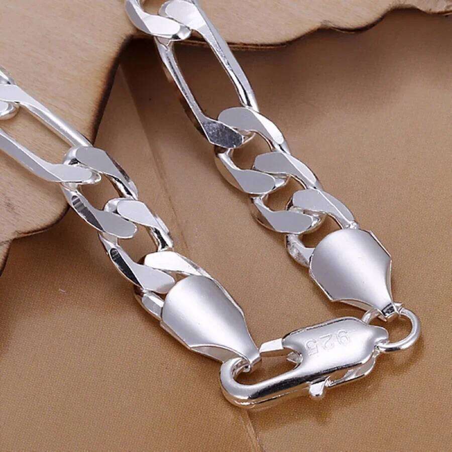 Fine 925 Sterling silver bracelets 6-8mm Women Men chain wedding fashion top quality Silver Jewelry Figaro 20cm Z260313