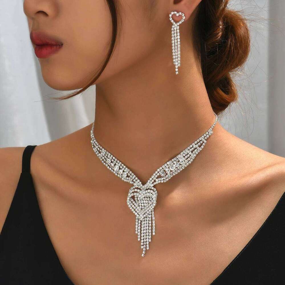 Ladies' jewelry, equipped with rhinestone tassel earrings, necklaces, bracelet sets, wedding party accessories Z260313