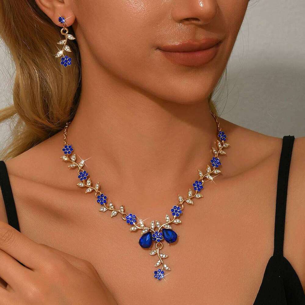 European and American cross-border e-commerce droplet branch leaf bride necklace two-piece set of banquet accessories Z260313