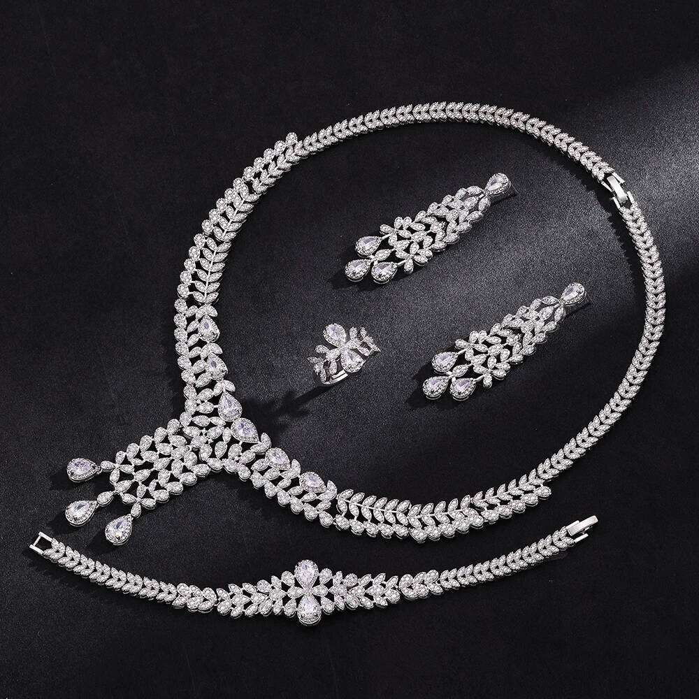 Fancy India Dubai Wedding Jewelry for Women Luxury Cubic Zirconia Necklace Bracelet 4 Pieces Bridal Set Z260313