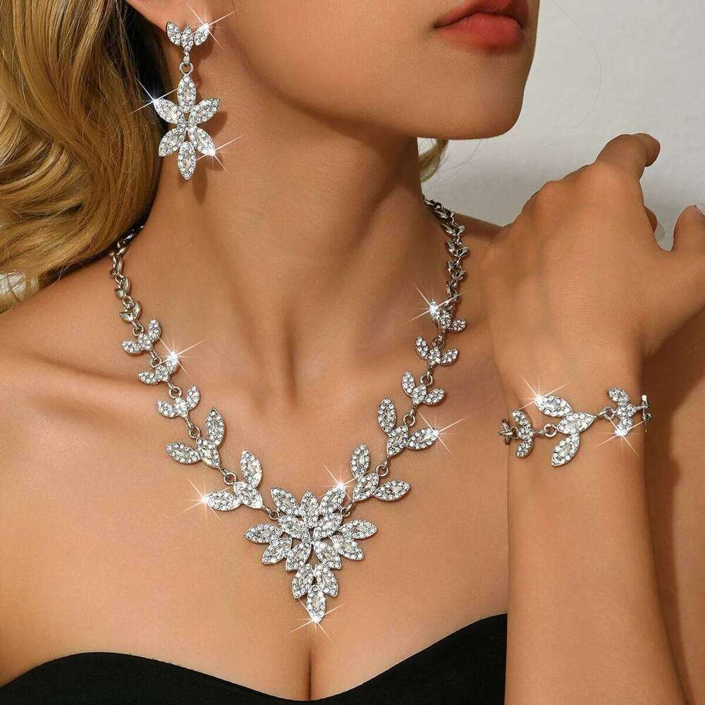 European and American necklace, earring, bracelet, three piece set, high-end bride dress accessories, cross-border exclusive Z260313