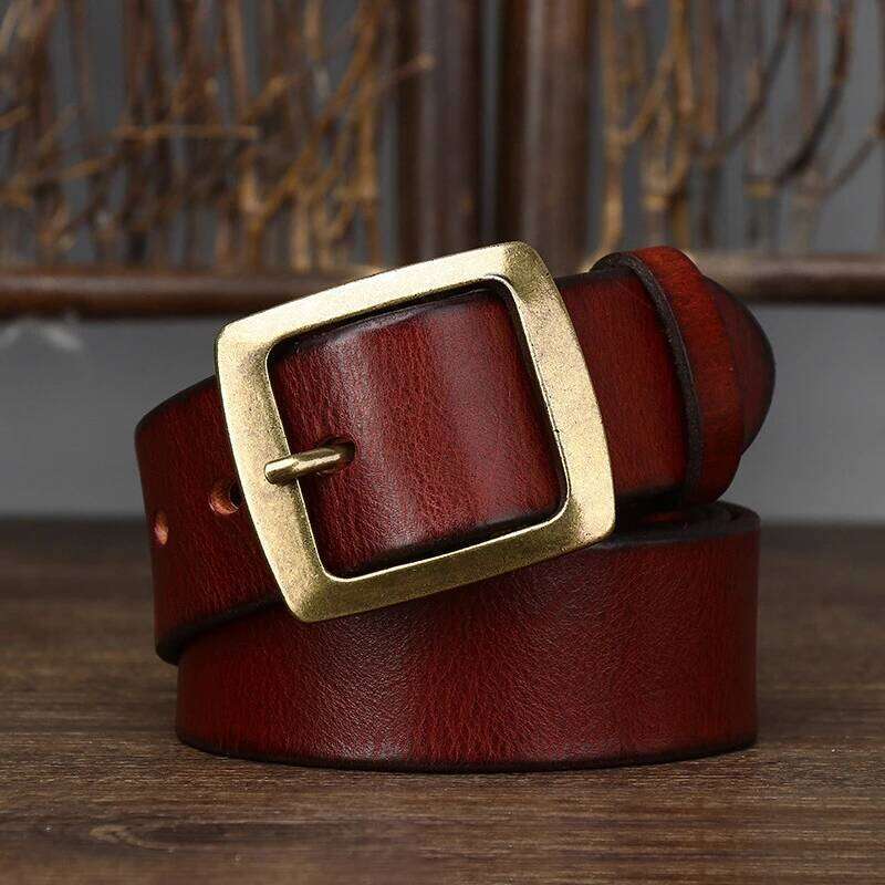 3.8cm Width Thick Retro Cowhide Genuine Leather Belt Men Solid Brass Copper Pin Buckle Belts Male Strap For Jeans Z260226