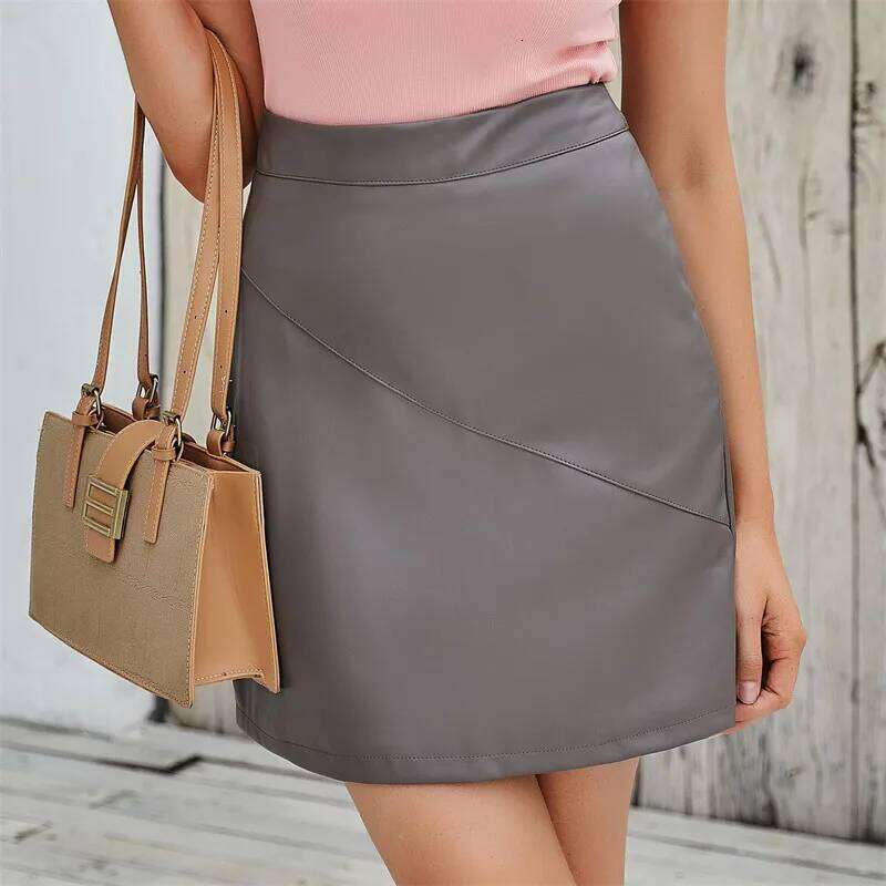 New Women's Black Small Stretch PU Skirt, Fashion Casual Short Skirts, Brown Gray Leather Skirts of Women 2026 Z260314