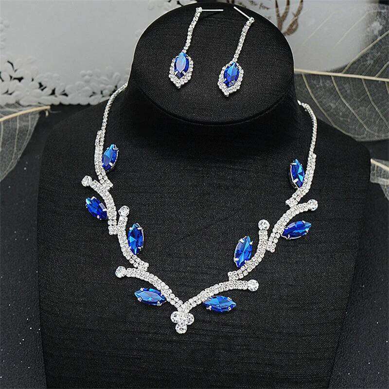 FYUAN Geometric Rhinestone Necklace Women Pink Red Blue Green Crystal Earrings for Wedding Bride Jewelry Sets Z260313