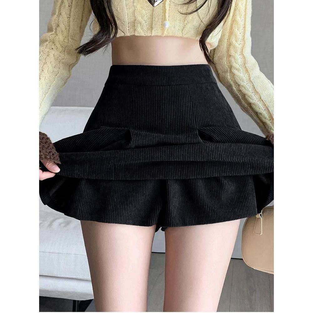 American Retro Autumn Winter Corduroy Short Pleated Skirt Woman College Style Sweet Y2k Mini Skirts Female Z260314