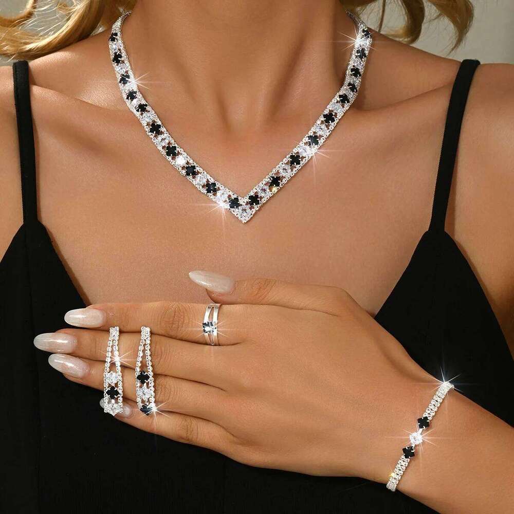 Elegant retro Korean style necklace, earring, bracelet, ring, four piece set, versatile and stylish accessory Z260313