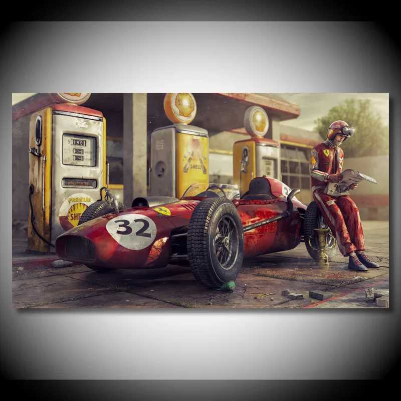 Vintage Car Poster Ferraris Classic Racing F1 Race Car Artwork Wall Art Picture Print Canvas Painting For Home Living Room Decor D260314
