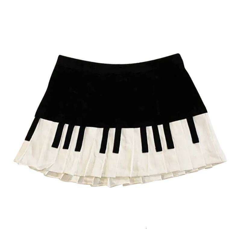 American Vintage Black White Piano Keys Skirts Y2k Slim Waist Ruched A-line Skirt 2025 Summer Casual Mujer Women Clothes Z260314