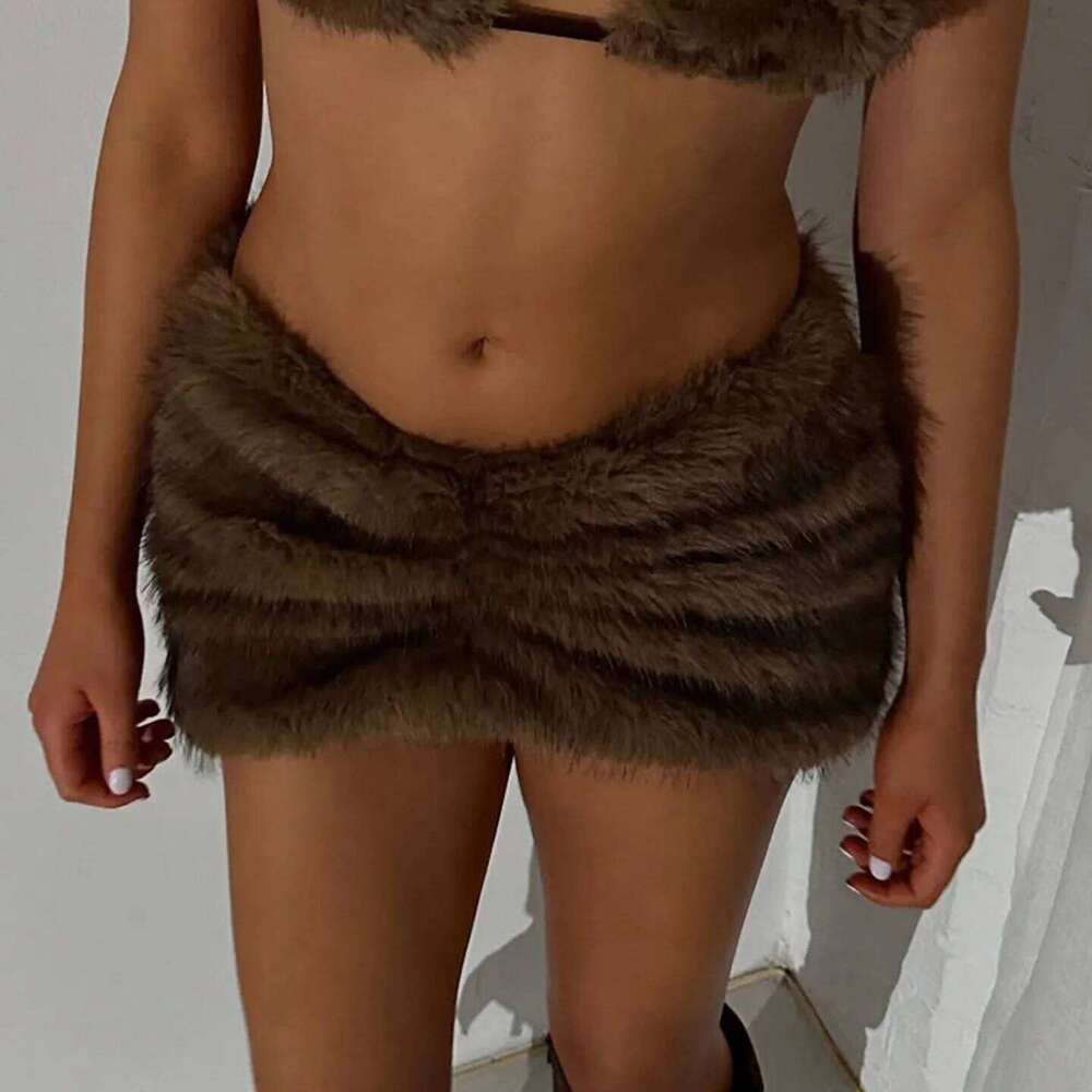 2025 Fall Winter Faux Fur Bodycon Mini Skirts Women Fashion Sexy Low Waist Hipster Furry Night Clubwear Bottoms Streetwear Skirt Z260314