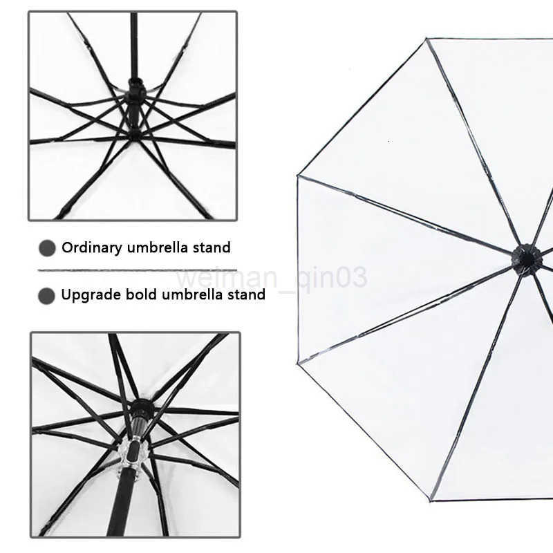 Transparent Folding Automatic Umbrella Men Ripple Edge Black Business Rain Umbrella Summer Women Sun Windproof Parasol H260314
