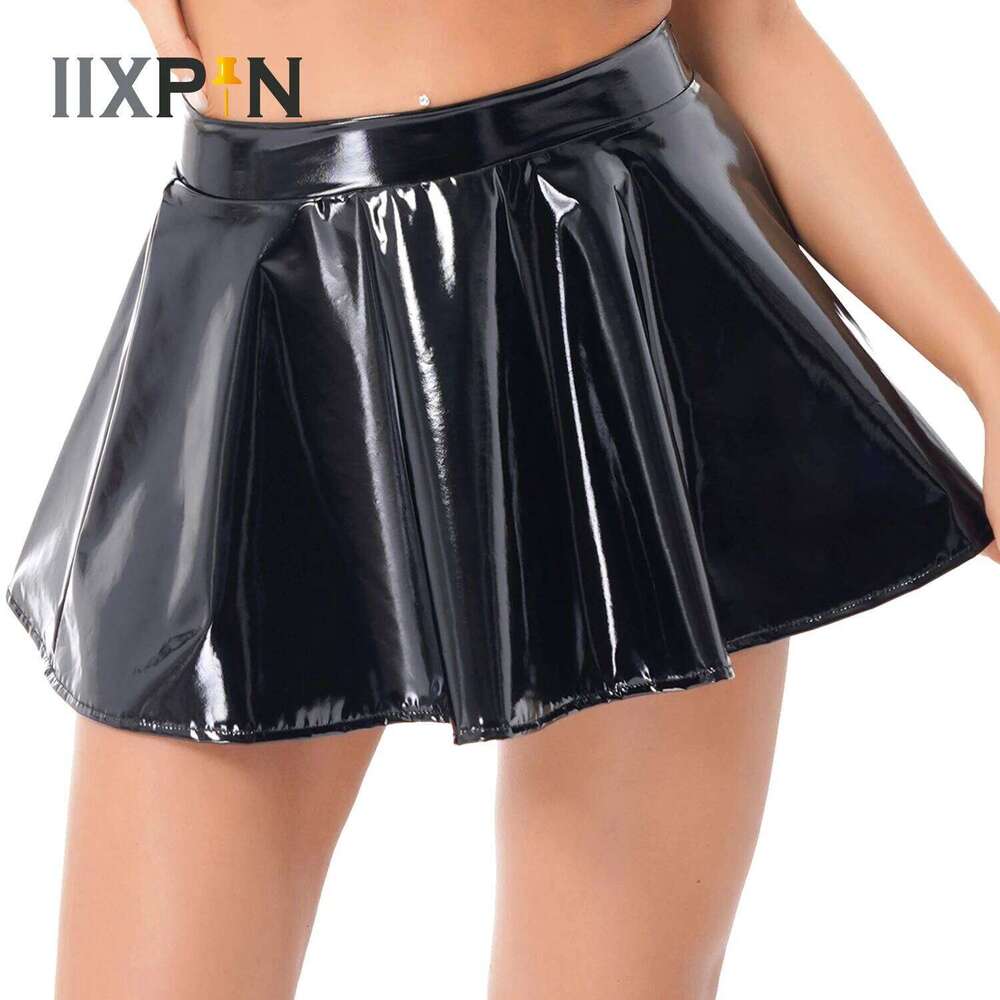 Womens Latex Flared Skirt for Rave Party Club Dance Stage Performance Costume Clubwear Woman Wetlook Patent Leather Mini Skirts Z260314