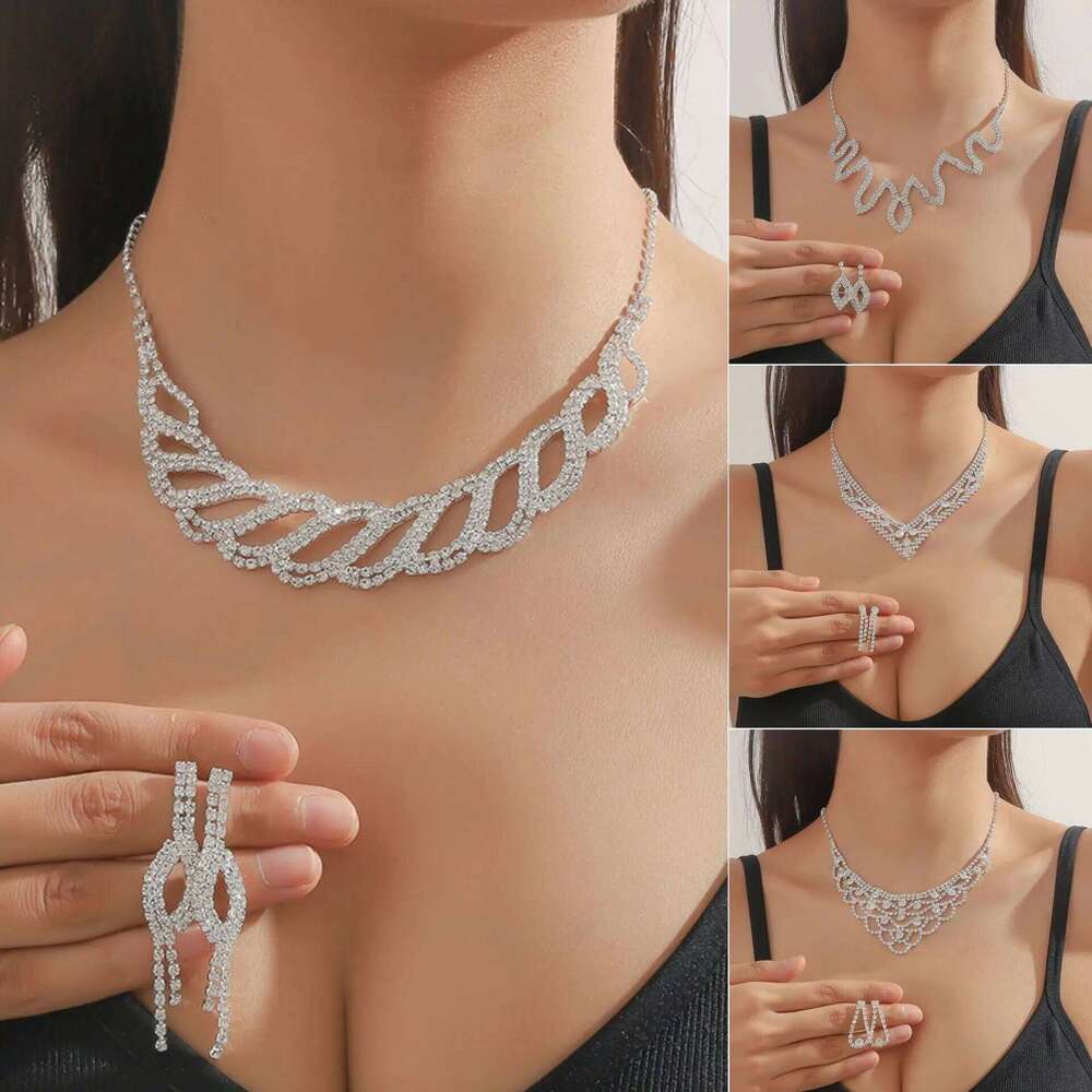 FYUAN Geometric Rhinestone Necklace Earrings For Women Weddings Bride Jewelry Sets Accessory Z260313
