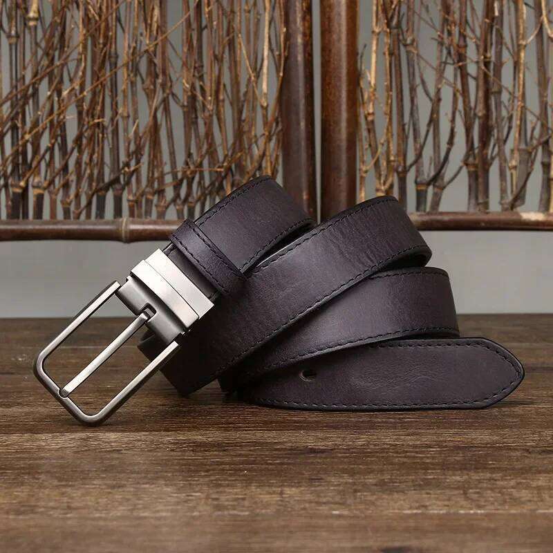 3.3CM Pure Cowhide Genuine Leather for Men's High Quality Jeans Pin Buckle Business Belts Cowboy Waistband Male Fashion Z260226