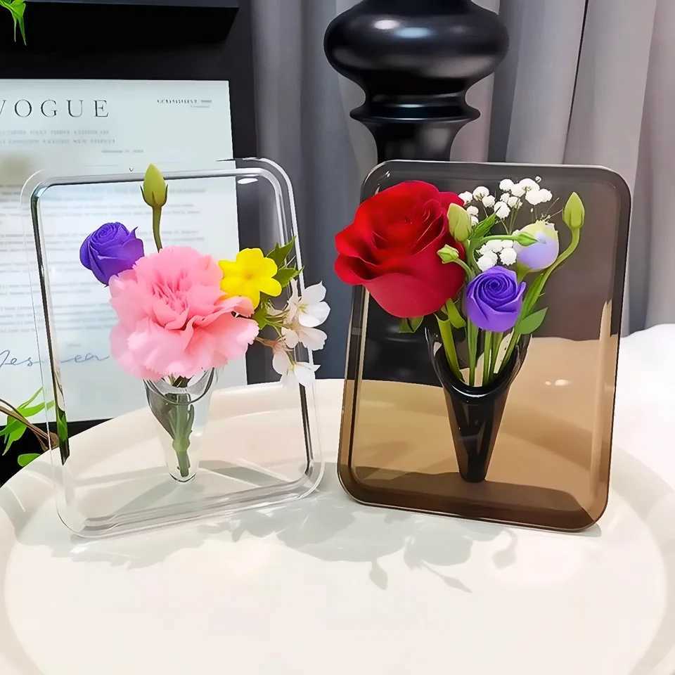 Picture Frame Unique Flower Vase Clear Acrylic Flower Vase for Centerpieces Minimalist Home Decor Vases Y260314