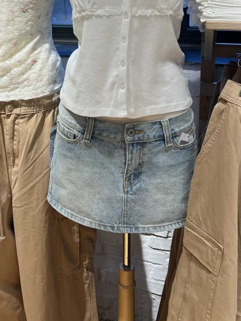 Blue Denim Mini Skirts Women Low Waist Cotton Straigth Short Faldas Female American Vintage Streetwear All-match Casual Skirt M260314