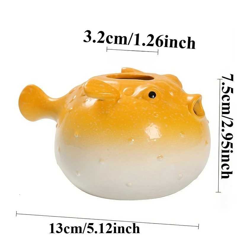 Fish Ceramic Succulent Planter Globefish Pottery Bonsai Pot Cactus Plant Flowerpot Air Plant Holder Display for Home Office Desk Y260314