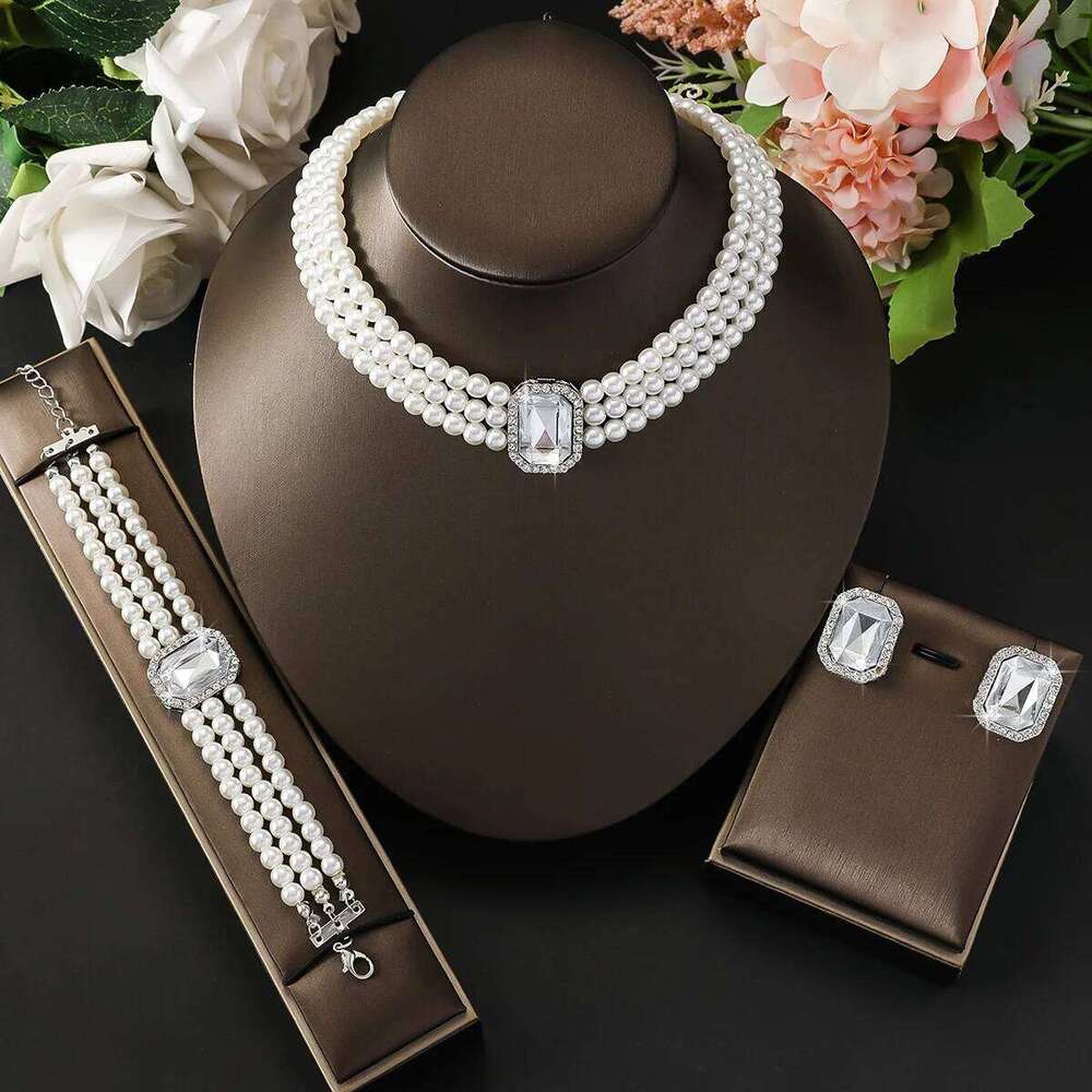 Cross border luxury pearl necklace bracelet earrings three piece set brides, versatile accessories for Europe and America Z260313