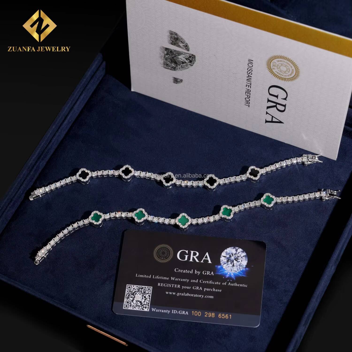 Fashion Style Iced Out 3mm Iced Out Hip Hop Jewelry S925 Silver VVS1 Moissanite Diamond Four Clover Leaf Cluster Tennis Bracelet