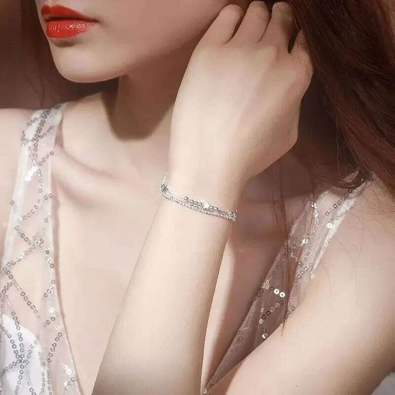 Fashion 925 Sterling Silver Star for Women Luxury Adjustable Sparkling Double Layered Stars Bead Bracelet Party Jewelry Z260313