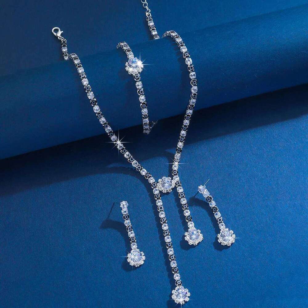 4PC Women's Fashion Flower Geometric Necklace Earrings Bracelet Jewelry Set Suitable for Wedding, Party, Festival Gifts-8510 Z260313