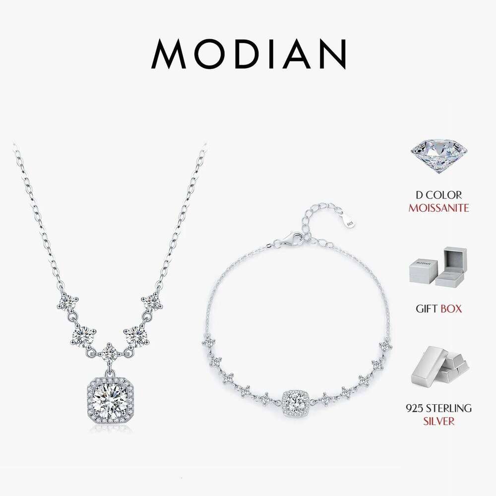 MODIAN D Color Moissanite 925 Sterling Silver Luxury Geometric Charm Necklace Bracelet For Women Wedding Statement Jewelry Set Z260313