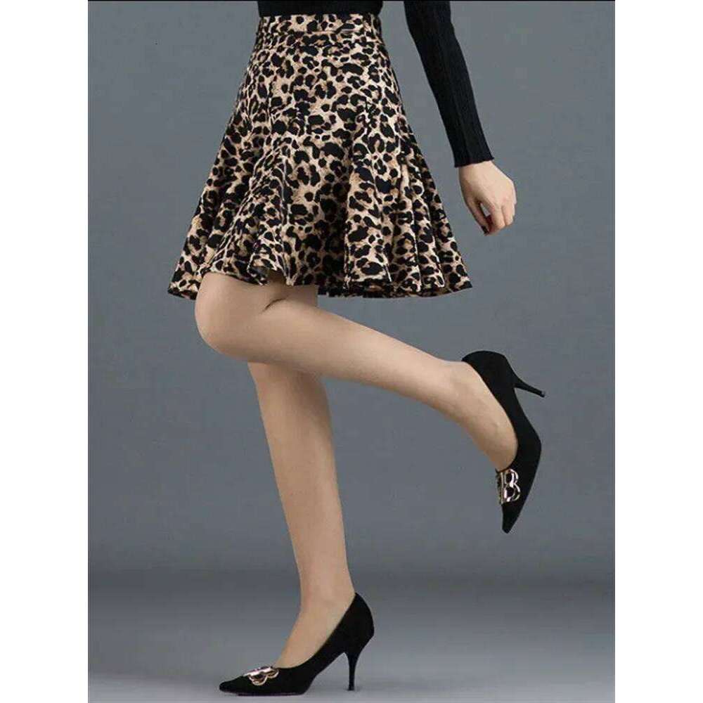 Leopard Print Half Length For Women High Waist Short A-line Pleated Summer Woman Clothes Skirt Z260314