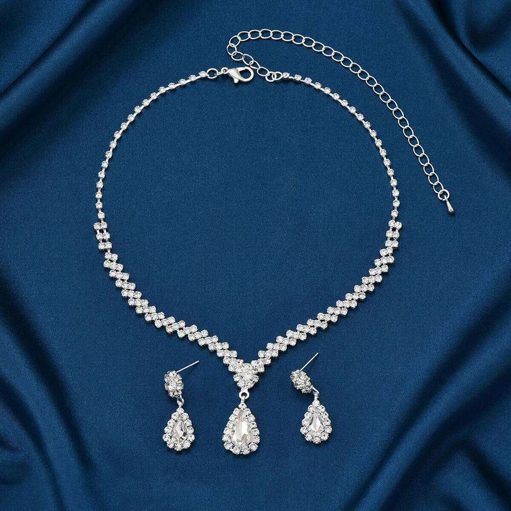 3 Pieces Of Fashionable Women's Water Drop Necklaces Earrings Set For Wedding Season, Banquet And Party Accessories-2910 Z260313