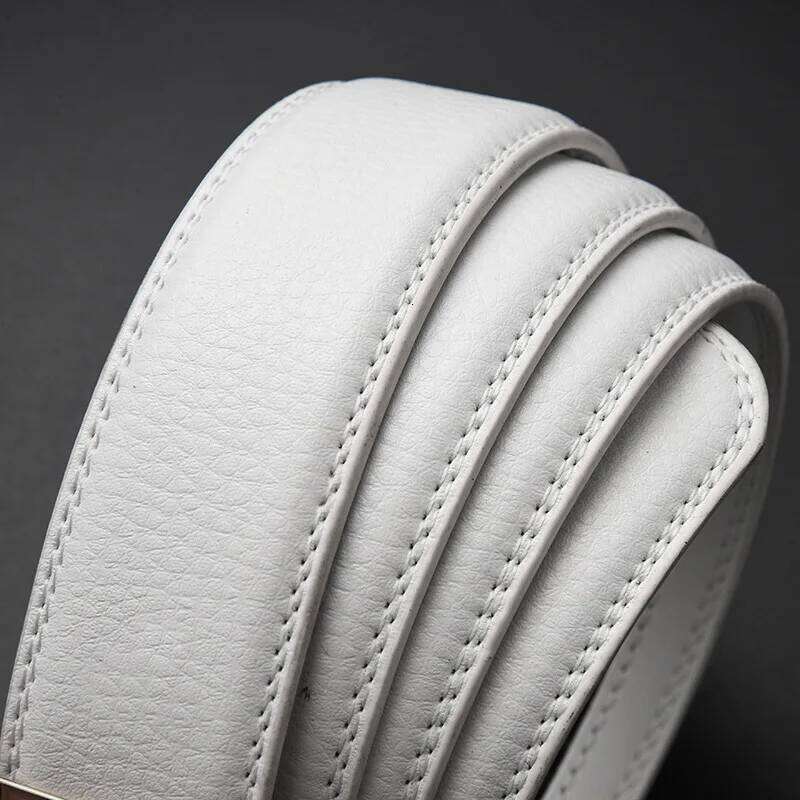White Automatic Buckle Cowhide Belt Chic Casual Commercial Luxury Design Double-sided Genuine Leather Waistband for Men 2023 New Z260226