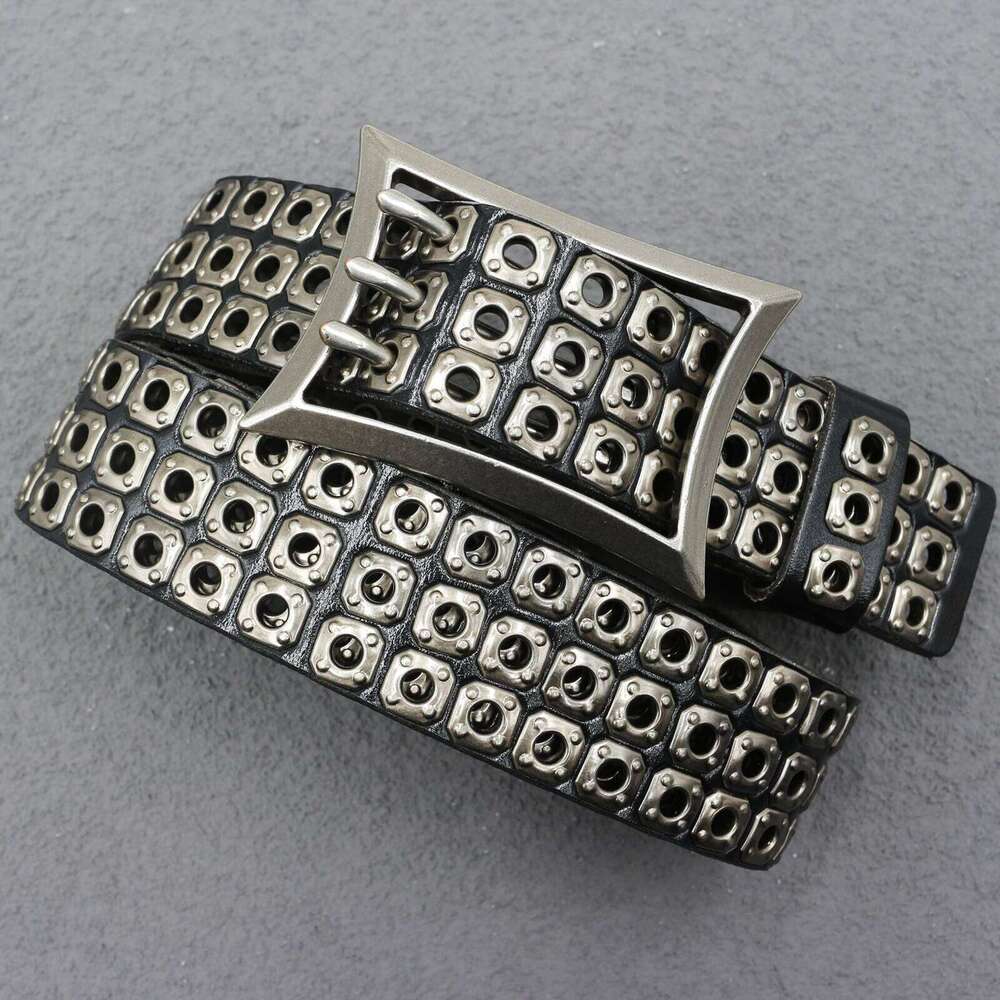 Three pin buckle Genuine Subculture Goth Rivet Trend Punk Leather Men's and Women's Hip-hop Y2K Belt Z260226
