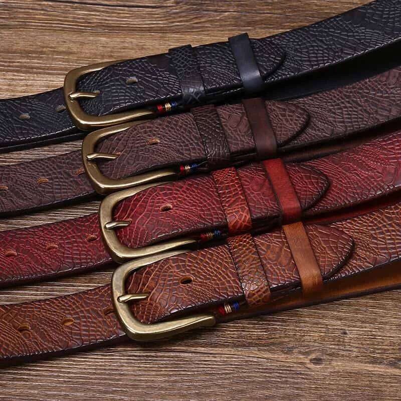 3.8CM Solid Copper Pin Buckle Serpentine Cowskin Male Snakeskin Grain Belt Fashion Genuine Leather Jeans Belts Z260226