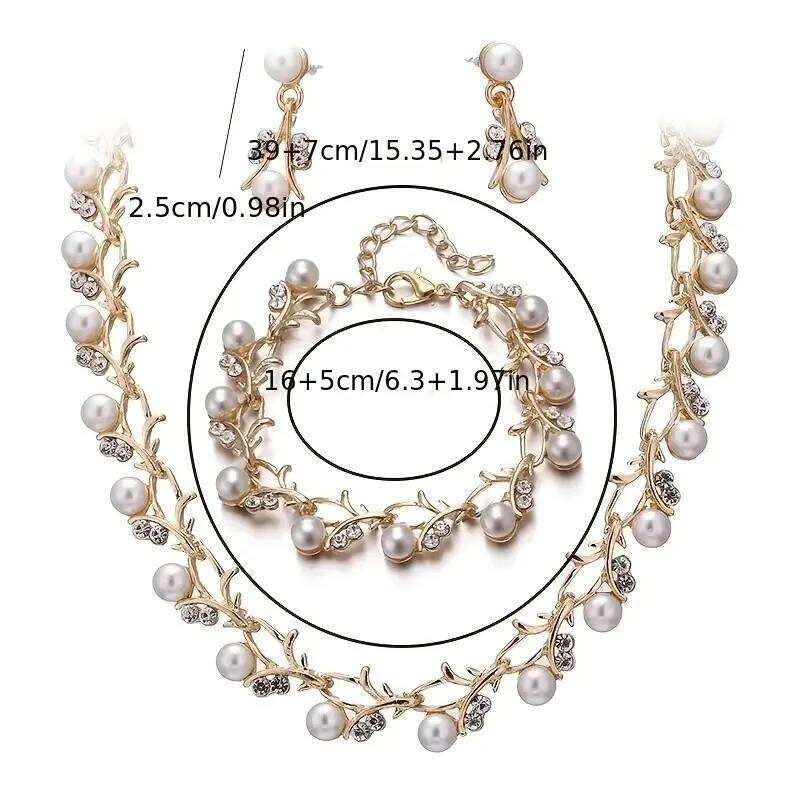 3pcs Sweet Jewelry Artificial Pendant Banquet Party Women's Romantic Pearl Necklace Earrings Bracelet Accessories Set Z260313