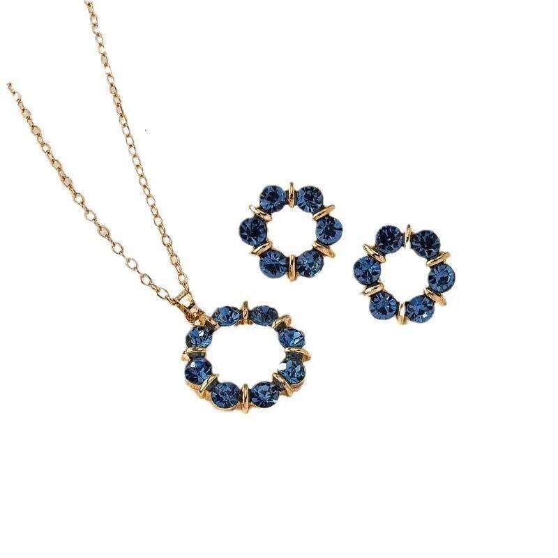 Summer Necklace Earrings Exquisite 2-Piece Set For Women | Model Minimalist Fashion Style Glass Inlaid Circular Jewelry Z260313