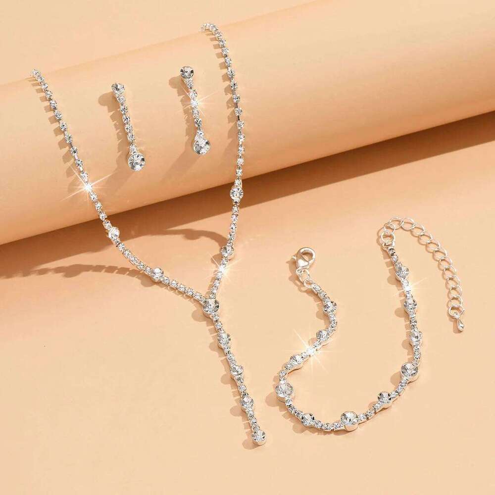 4PC Women's Fashion Trend Minimalist Water Diamond Earrings Necklace Bracelet Jewelry Set Wedding Banquet Party Festival Gift Z260313
