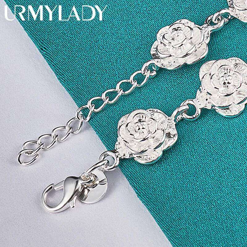 URMYLADY 925 Sterling Silver Rose Flower Tassels Chain Bracelet For Women Wedding Engagement Fashion Jewelry Z260313