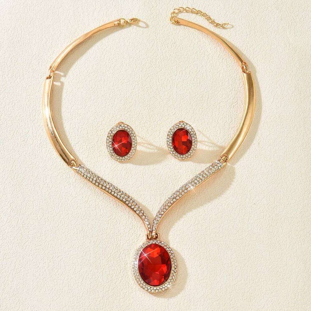 Cross border dress jewelry direct sales, European and American necklace earrings two-piece set, flower bride retro high-end set Z260313