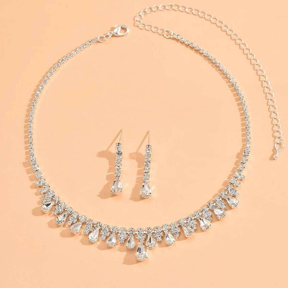 3PC Women's Fashion Geometric Water Drop Earrings Necklace Set Wedding Banquet Party Holiday Gift Z260313