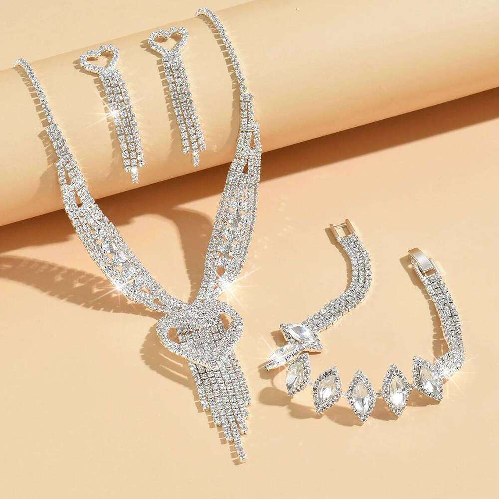 Ladies' jewelry, equipped with rhinestone tassel earrings, necklaces, bracelet sets, wedding party accessories Z260313
