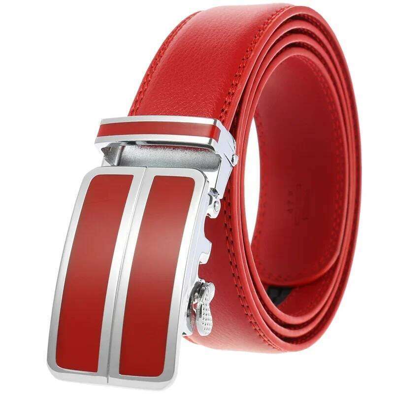 Plyesxale Red Black Light Brown For Men Cowhide Mens Genuine Leather Dress Belt Automatic Buckle Formal Belts Male B272 Z260226