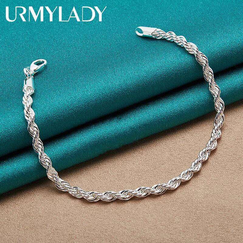 URMYLADY 925 Sterling Silver Water Wave Chain 4MM Bracelet For Women Men Fashion Wedding Party Jewelry Z260313