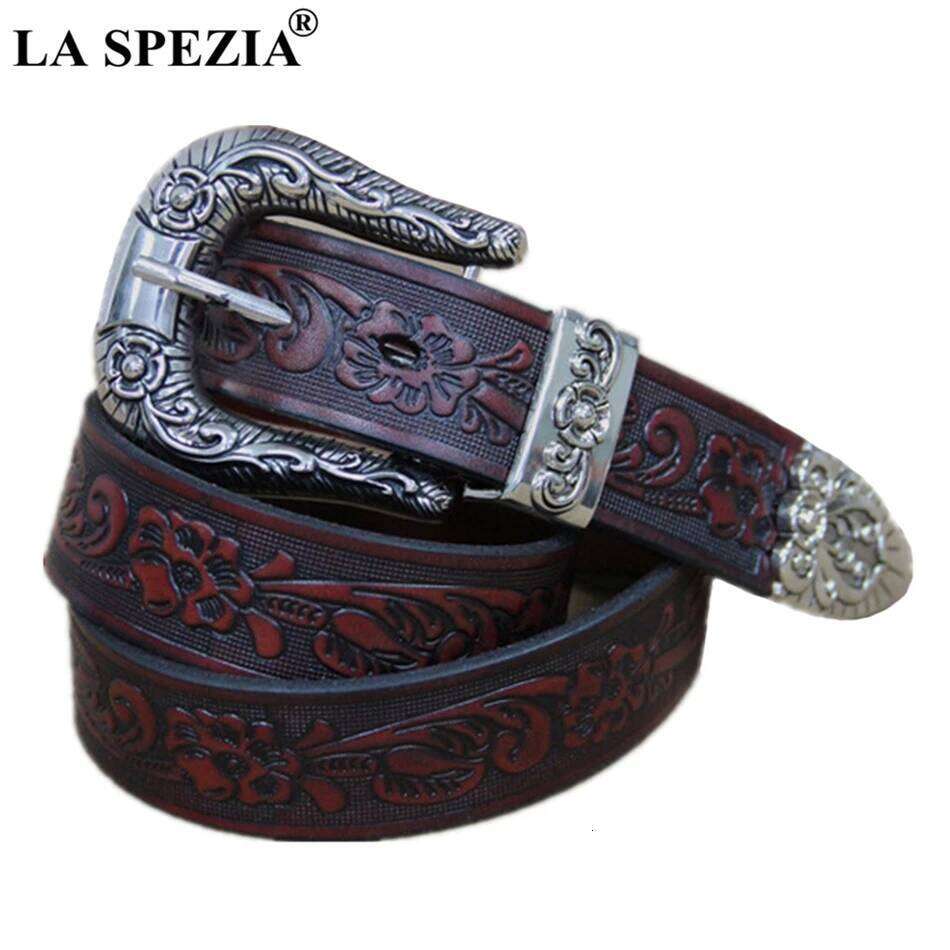 LA SPEZIA Real Men High Quality Camel Pin Male Retro Brand Cowhide Genuine Leather Carving Belt 130cm Z260226