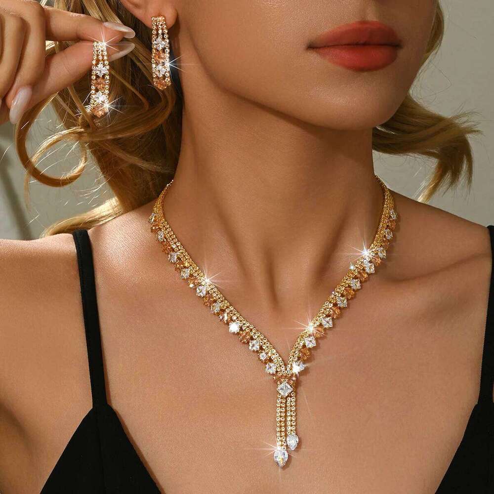 European American noble luxurious necklace earrings, bride's wedding banquet and evening dress matching Z260313