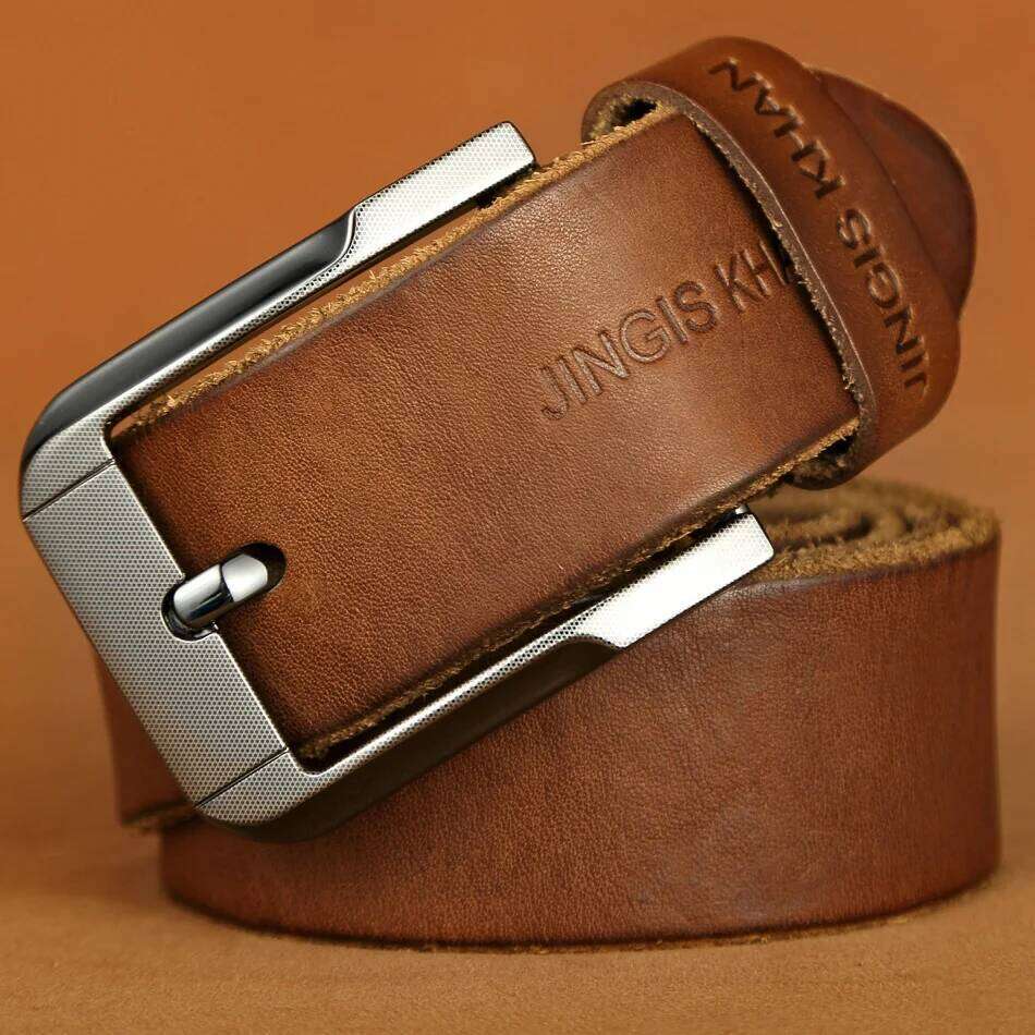 Belt men's leather, genuine cowhide, handmade needle buckle, plant tanned top layer cowhidebelt, casual retro denim Z260226