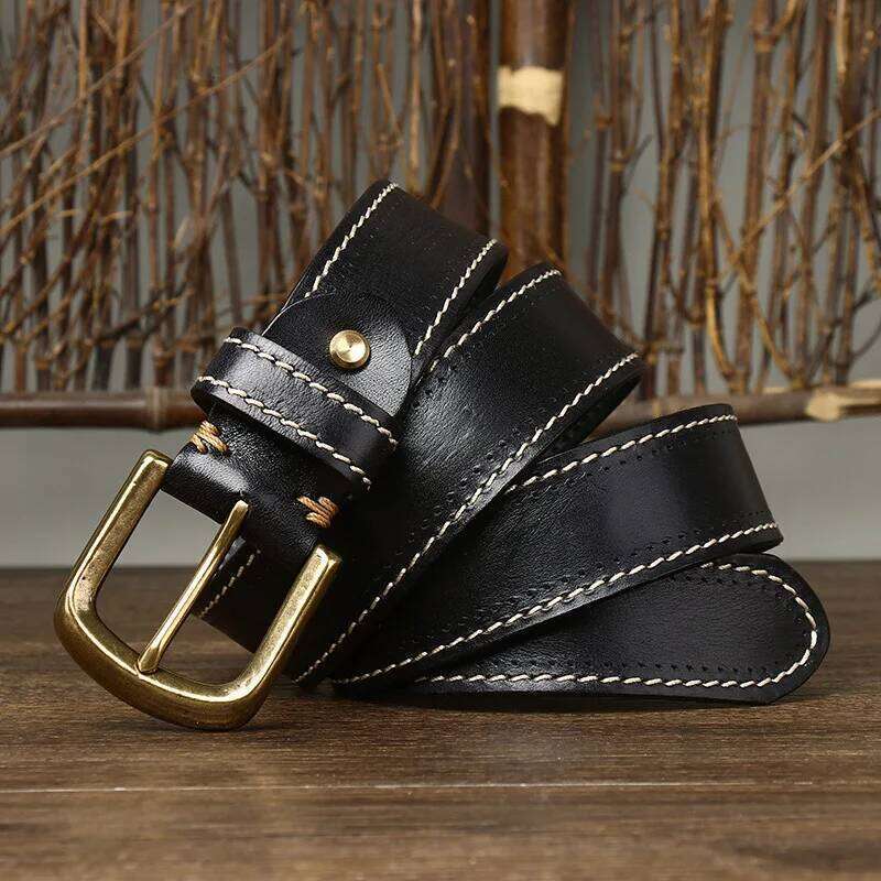 3.8CM Pure Cowhide High Quality Genuine Leather Belts for Men Korean Version Strap Male Brass Buckle Fancy Vintage Jeans Cowboy Z260226