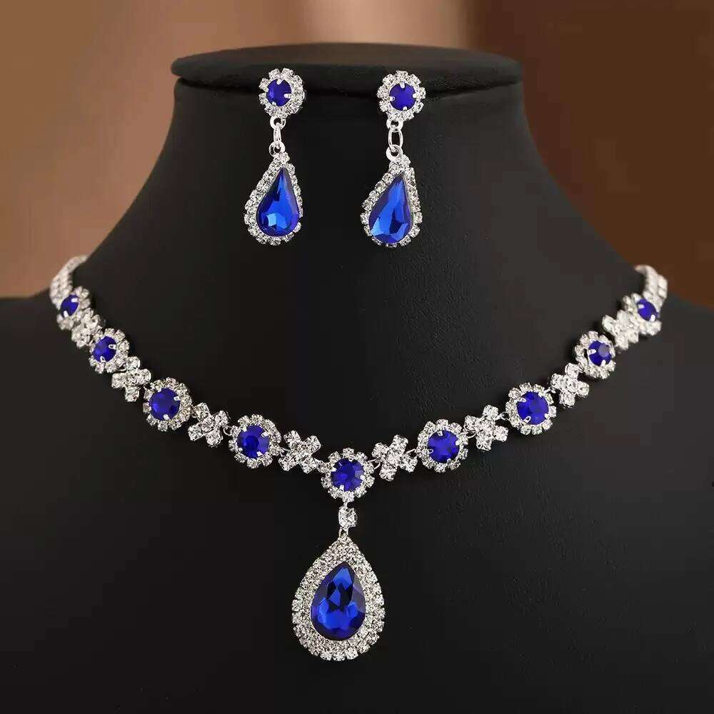 Autumn & Winter 3-Piece Women's Crystal Droplet Necklace and Earring Set - Elegant Evening Dress Accessories for Weddings Z260313